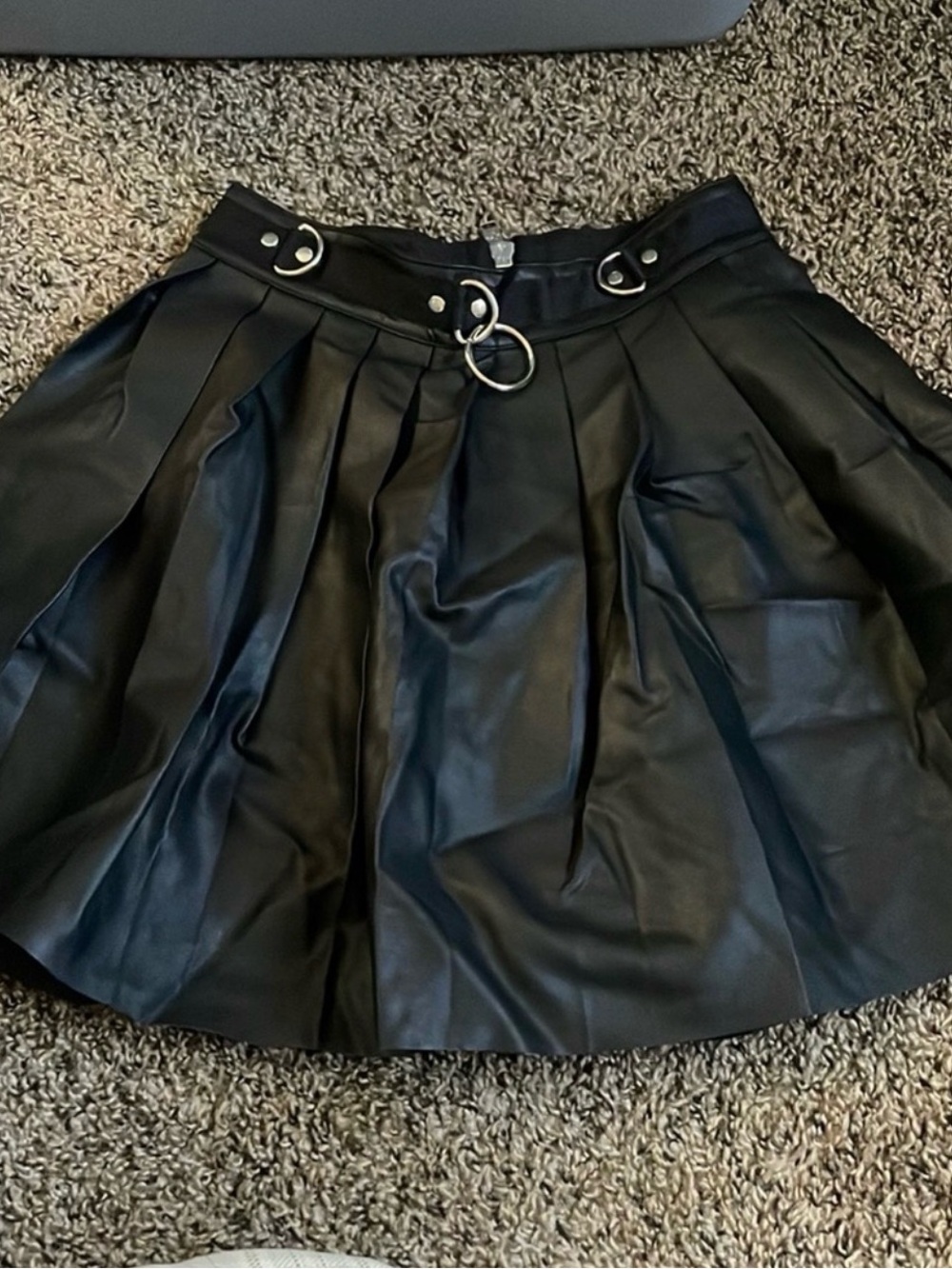 Current Mood Black Faux Leather Circle Skirt with Ring Hardware